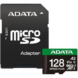 Карта пам'яті ADATA microSDXC Speed Plus 128Gb Class 10 UHS-1 A2 V30 + SD адаптер (UD128GUI3V30A2SP-RA1) [162138]