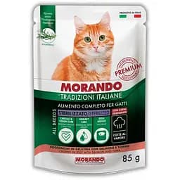 Влажный корм для стерилизованных кошек Morando Tradizioni Sterilized беззерновой кусочки в желе с лососем и тунцем 85 г