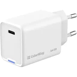 Мережевий зарядний пристрій ColorWay, білий, 65 Вт, GaN, 1xType-C (PD3.0), Auto ID (CW-CHS049PD-WT)