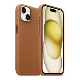 Кожаный чехол-панель для Apple iPhone 15, FAKE Leather Case, коричневый, искусственная кожа, премиум-класс, противоударный, защита всего корпуса, с мягкой подкладкой, поддержка MagSafe и беспроводной зарядки, ArmorStandart (ARM76288) - мініатюра 3