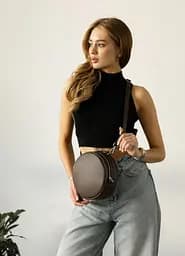 Жіноча кругла сумка Sambag Bale шоколадна 20 х 20 х 10 см (52200020) - мініатюра 2