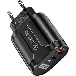Зарядний пристрій Xiamen USB Type-C Super Charge/Quick Charge 3.0 PD 20W Black (050559)