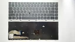 Клавіатура для ноутбуків HP EliteBook 840 G5 чорна зі срібл. рамкою з трекпоінтом RU/US High