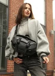 Большая женская поясная сумка бананка Sambag DynamicDart графитовая 38×21×7 см (80411009)