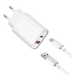 Сетевое зарядное устройство Wiwu Wi-U002 PD QC charger set with EU plug Type C to Lightning Белый