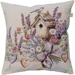 Наволочка гобеленовая Прованс Лавандовый сад Птичка на скворечнике 45х45 см (44300)