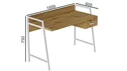 Письмовий стіл Ferrum-decor Комфорт 750x1000x600 Білий метал ДСП Дуб Артізан 32 мм (FRD-103441) - мініатюра 3
