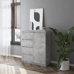 Комод Vays, современый, с полками, 4 ящика, без ручек R-32 Бетон