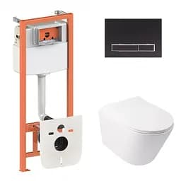 Набор: Qtap Swan Ultra Quiet унитаз подвесной QT16335179W + Nest комплект инсталляции 4в1 (линейная клавиша Black mat) QT0133M425 + M08V1091MB