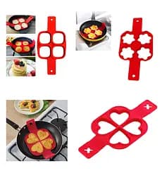 Набір з 3 силіконових форм для приготування оладок та яєчні у вигляді сердечок, квіточок та квадратиків, A-plus 86041