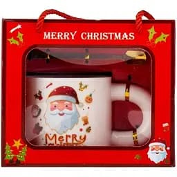 Чашка новогодняя Elisey 9150-021-1 Funny Santa керамическая с ложкой 300 мл Белая