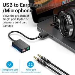 Адаптер Vention 2-port USB External Sound Card 0.15 м чорний (CDYB0) - мініатюра 3