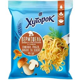 Вермишель быстрого приготовления Хуторок со вкусом сушеных грибов, лука и зелени 90 г
