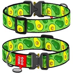 Нашийник для собак Waudog Nylon нейлоновий з QR паспортом малюнок Авокадо пряжка Розмір XXL