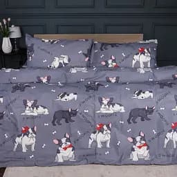 Простирадло MirSon Ranforce Elite 17-0663 Cute Pug 110х160 см сіре (2200009829154) - мініатюра 2