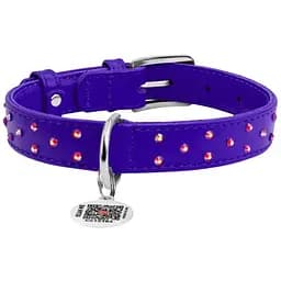 Нашийник для собак Waudog Glamour, шкіряний, зі стразами, з QR паспортом, L, 30-39х2 см, фіолетовий