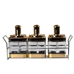 Набір ємностей для сипучих продуктів TS Kitchen HP531FS1030J 3 штуки з ложкою на підставці золотистий