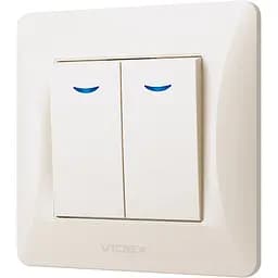 Вимикач двоклавішний Videx Binera з підсвіткою кремовий (VF-BNSW2L-CR)