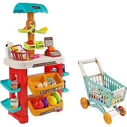 Ігровий дитячий набір, супермаркет з кошиком, підсвіткою, сканером, на батарейках, червоного кольору