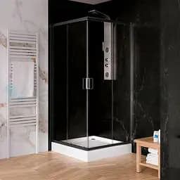 Душова кабіна New Trendy Suvia 90x90 см квадратна розсувна прозоре скло на дрібному піддоні black ZS-0012, прозорий, чорний