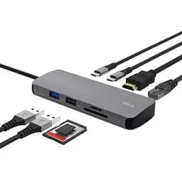 Trust Адаптер Trust Dalyx 8in1 USB-C> 1xUSB-A 3.2/USB-A 2.0/2xUSB-C/HDMI/Ehernet/SD/microSD, Алюміній, 0.15м, Сірий