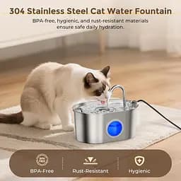 Фонтан для пиття MeowFlow B30 для кішок, 2,2-літровий фонтан для хатніх тварин із неіржавкої сталі об'ємом 2,2 л - мініатюра 5