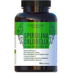 Натуральная добавка Golden Pharm Spirulina + Chlorella 200 таблеток