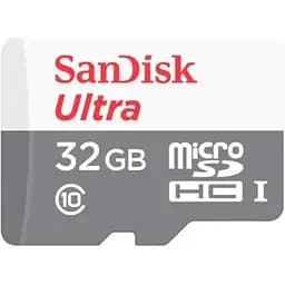 Карта памяти SanDisk microSDHC, 32Gb, Ultra, Class10 UHS-I U1, без адаптера, до 100 МБ/с (SDSQUNR-032G-GN3MN)