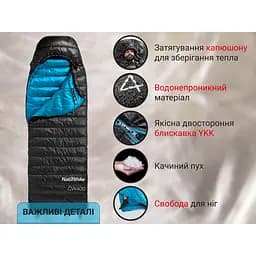 Спальник з натуральним пухом Naturehike CW400 NH18C400-D, p-р L, жовто-сірий - мініатюра 13