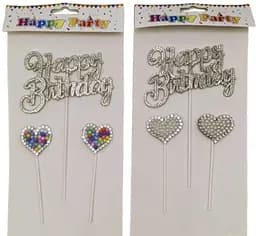 Топпер 3D Happy Birthday зі стразами 16 см (набір 3 шт.)