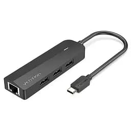Хаб USB 3.1 Type-C - 3xUSB 2.0/MicroUSB/RJ45 100Mb Ethernet Black Vention (TGOBB)