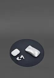 Круглый коврик для мышки из натуральной кожи синий краст