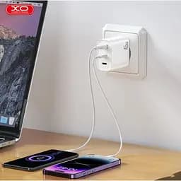 Мережевий зарядний пристрій XO L117 (EU) PD45W/QC18W (2USB-C+1USB-A) fast charging charger with Lightning cable Білий - мініатюра 3