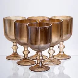 Набор бокалов для вина 6 штук по 300 мл ребристой из толстого стекла коричневый HP-19-225 бокал для белого красного вина прозрачный