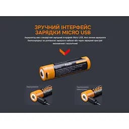 Акумулятор Fenix 18650 (3400 mAh) micro usb зарядка - мініатюра 8