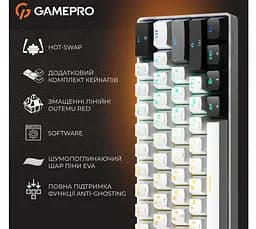 Клавиатура игровая механическая GamePro GPMK-130BW USB Red Outemu Swithes Hot-Swap Black-White - мініатюра 14