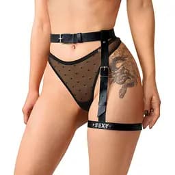 Гартер на ногу Art of Sex - Naomi з написом SEXY, натуральна шкіра, колір чорний