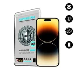 Захисна плівка iPhone 15 /16 з чорною рамкою, протиударна, 2.5D, 7H, Extreme Shock Eliminator, 4th Generation, X-One