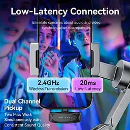 Бездротовий подвійний петличний мікрофон Vention USB-C 2-Pack Wireless Lavalier Black - мініатюра 9