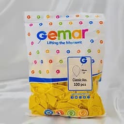 Надувні повітряні кульки Gemar 26 см (10") 100 шт наповнення повітрям або гелієм Жовтий - мініатюра 2