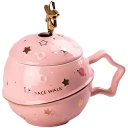 Чашка керамическая Happy Life Space Walk с крышкой и ложкой розовая 400 мл HP8226P