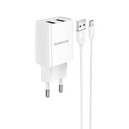 Адаптер сетевой + кабель Micro USB Borofone BA53A Powerway dual port charger set 2USB набор белый
