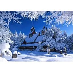 Алмазна мозаїка 40*50 см зі стразами на підрамнику повна викладка Зимовий пейзаж Зима Срібні дзвони