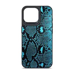 Кожаный чехол для Apple iPhone 15 Pro Max, Harder Genuine Snake, синий, термополіуретан ТПУ + экокожа с имитацией змеиной кожи, панель, защита корпуса, противоударный, микрофибра, рамка вокру камеры, защита всего корпуса, (ARM76784)
