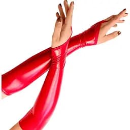 Вінілові миттинки Art of Sex - Lora довгі колір червоний S