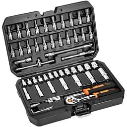 Neo Tools Набор инструментов, Набор торцевых головок, 73шт, 1/2", 1/4", CrV, кейс