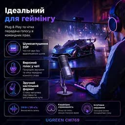 Настільний USB мікрофон UGREEN CM769 з RGB-підсвіткою та шумоподавленням - мініатюра 8