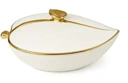 Салатниця у формі листка з кришкою стильна керамічна миска Білий з золотим