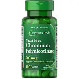Хрому піколінат без дріжджів Puritan's Pride Chromium Polynicotinate 200 mcg Yeast Free 100 капсул