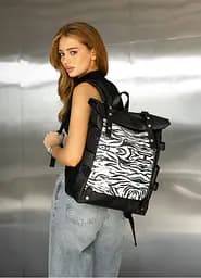 Жіночий рюкзак Sambag RollTop Hacking чорний принт "Zebra" 41 х 30 х 16 см (24460146)
